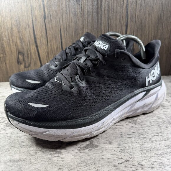 Hoka One One Clifton 8 Womens 10.5B Black/White Athletic Running Sneakers Shoes - Picture 2 of 10